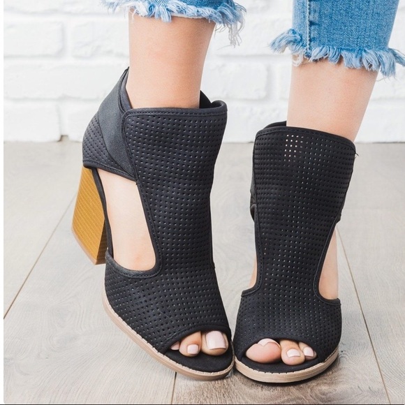 Chic Perforated Side Cut Out Peep Toe Ankle Bootie - Picture 2 of 4